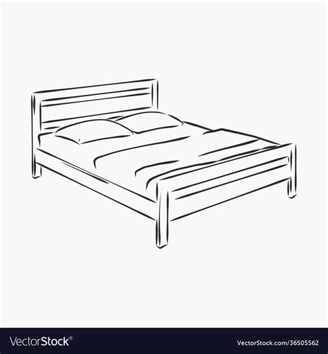 Black Outline Bed On White Background Bed Sketch Vector Image