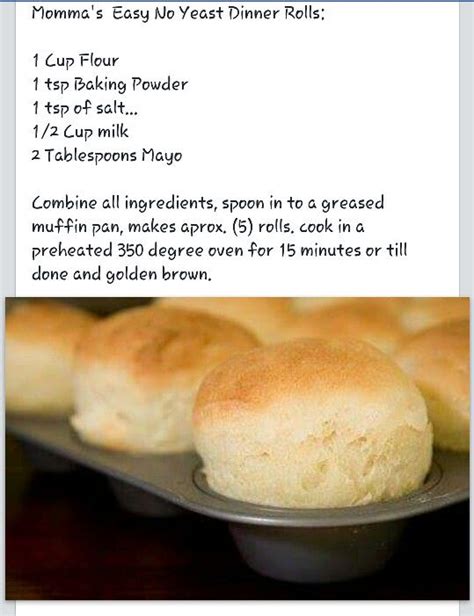 Bake at 350 for approximately 15 minutes until golden brown. No yeast dinner rolls | Recipes, Bread recipes homemade ...
