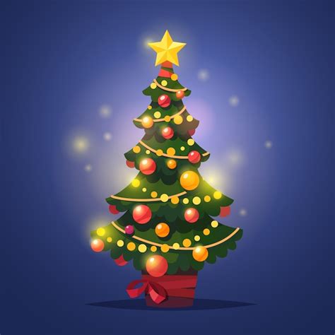 Free Vector Glowing Decorated Winter Christmas Tree With Star