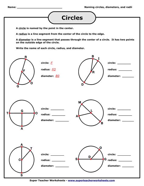 Parts Of Circle Worksheet Grade 4