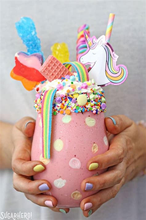 Unicorn Milkshakes Strawberry Milkshakes Topped With A Magical