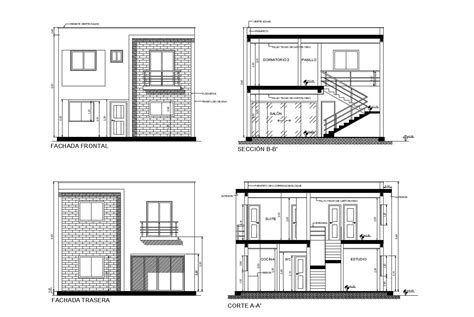 2 Storey House With Elevation And Section In Autocad Drawing Which