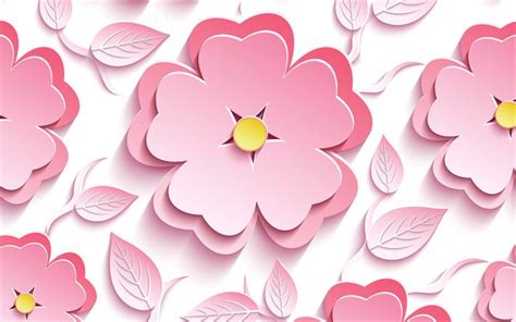 Download Wallpapers Pink 3d Flowers 4k Floral Patterns 3d Textures Background With Flowers
