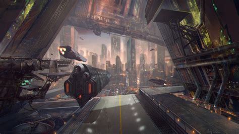 Download Cityscape Spaceship Sci Fi City Sci Fi City Hd Wallpaper By