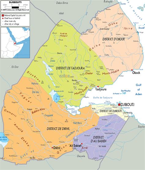 Grande Político Y Administrativo Mapa De Yibuti Con Carreteras