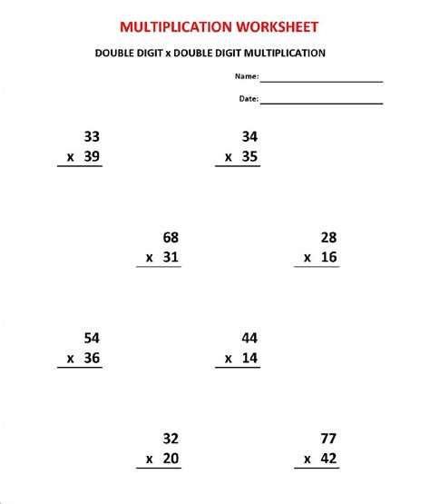 Double Digit Multiplication Math Worksheets