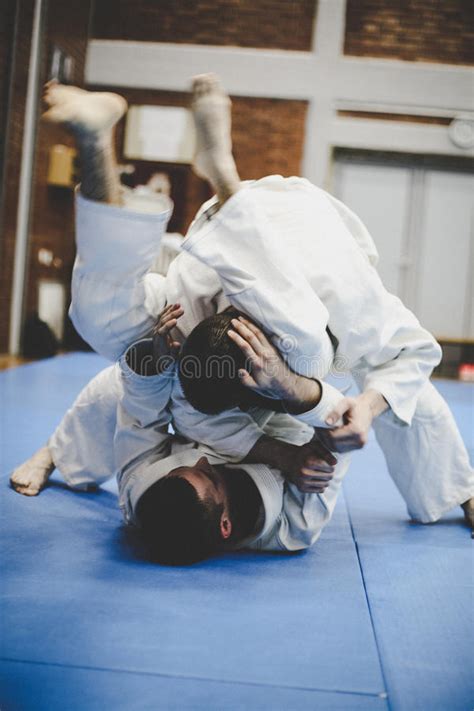 Two Young Males Practicing Judo Together Stock Image Image Of