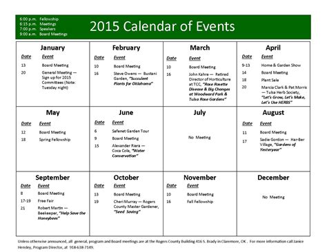 Yearly Events Calendar Templates Free Printable