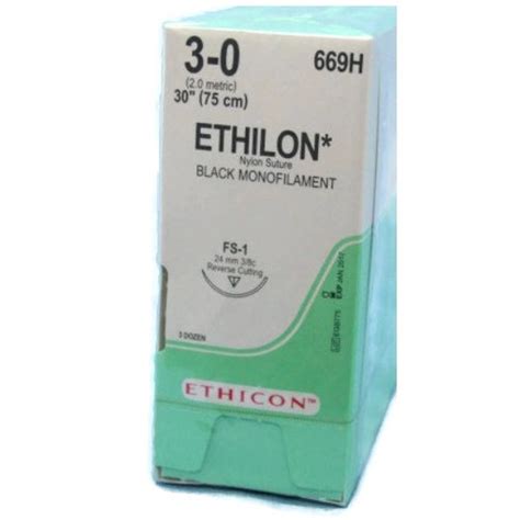 Ethicon 3 0 X 30 Ethilon Nylon Black Sutures With Fs 1 Needle 36