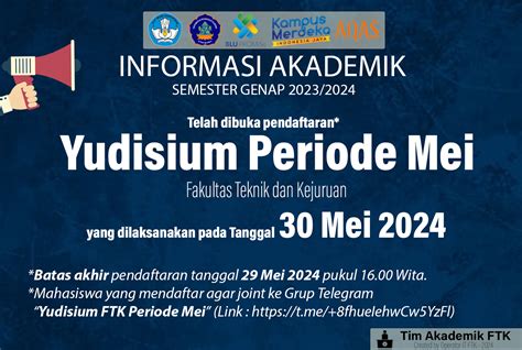 Pendaftaran Yudisium Periode Mei Tahun 2024 Fakultas Teknik Dan