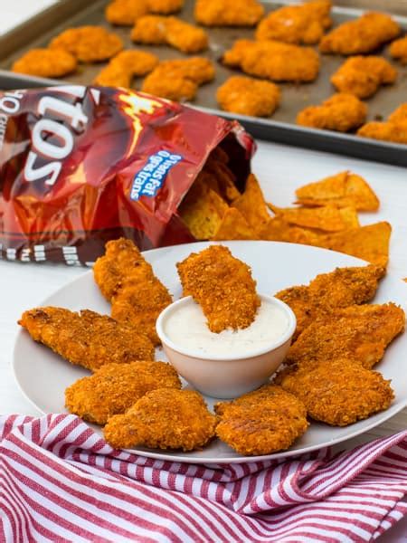 Pour chicken mixture over crushed chips into the baking dish. Doritos Crusted Chicken Fingers Recipe - Oven baked Nacho ...
