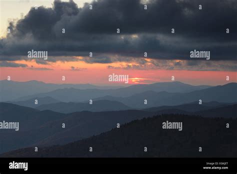 Smoky Mountains Ridge At Cloudy Sunset Great Smoky Mountains National