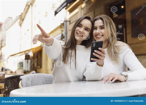 Girlfriends Have Fun In Cafe Stock Image Image Of Social People 144300213