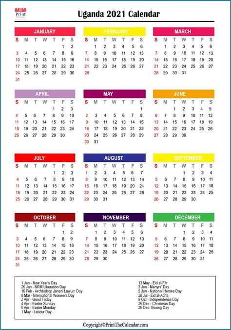 2021 Holiday Calendar Uganda Uganda 2021 Holidays