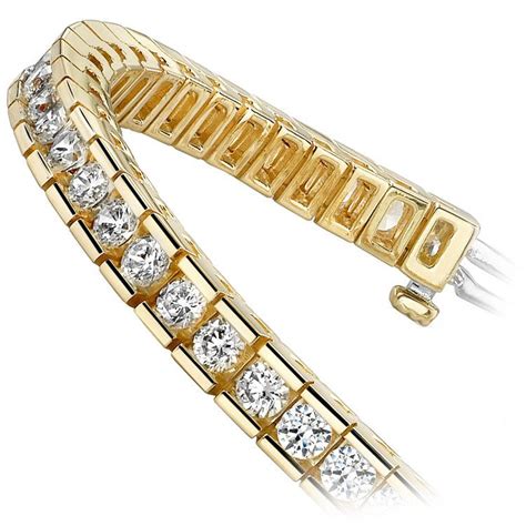 Yellow Gold Channel Set Tennis Bracelet Round Diamonds