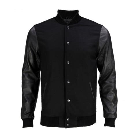 Black Leather Arm Sleeves And Wool Varsity Jacket Leather Sleeve Jacket