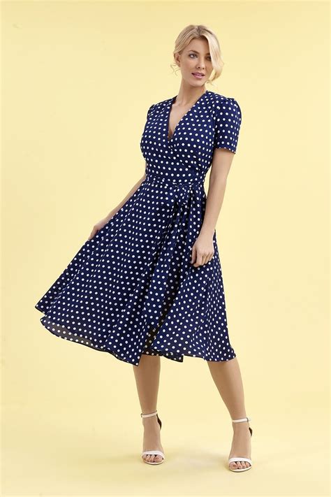 1940s Navy And Ivory Polka Dot Wrap Dress The Pretty Dress Company