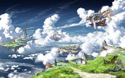 2880x1800 Granblue Fantasy Landscape Floating Island Clouds Ship