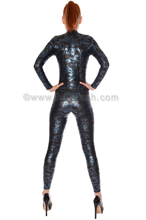 Fets Fash Catsuit Glossy Blue With Front Zip Fastener