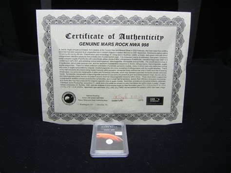 Mars Rock Nasanwa 998 Meteorite Certificate Of Authenti
