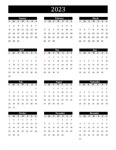 2023 Calendar Pdf Word Excel 2023 Blank Yearly Calendar Template Free
