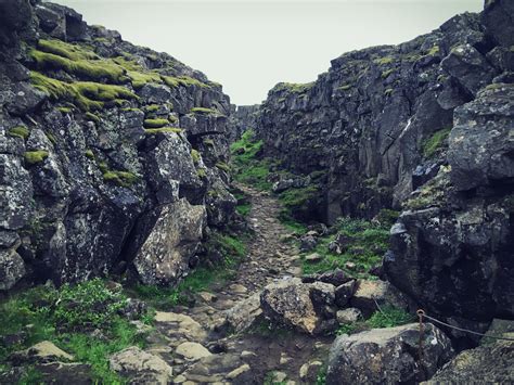A Rift In Þingvellir Park In Iceland Where A Divergent Boundary Is