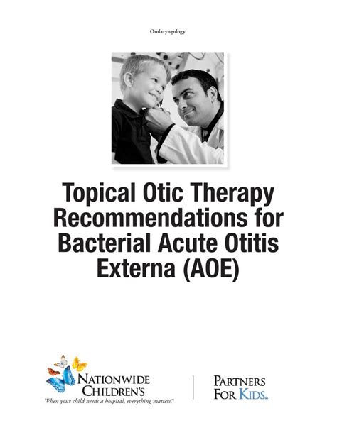 Topical Otic Therapy Recommendations For Bacterial Acute Otitis Externa