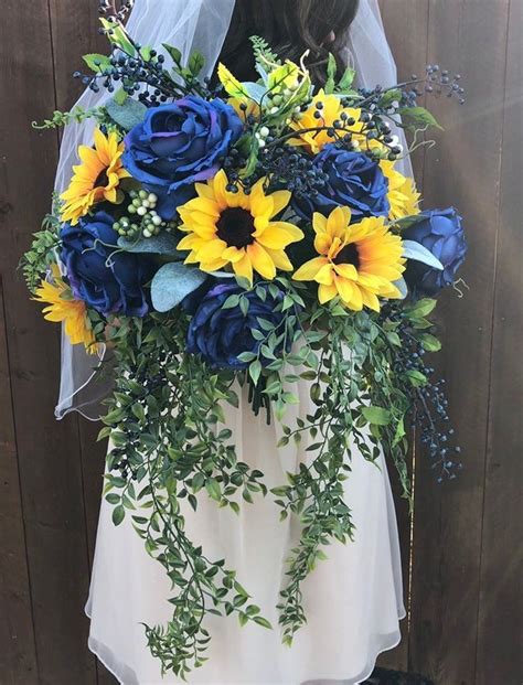 Wedding Bouquets Sunflowers And Royal Blue Cascading Sunflower Bridal