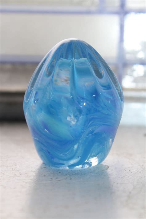 Blue Glass Paperweight Vintage Art Glass