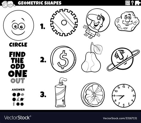 Circle Shape Objects Educational Task Coloring Vector Image