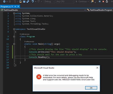 C Visual Studio Is Not Executing Any Code Nor Generating Any Meaningful Errors Stack