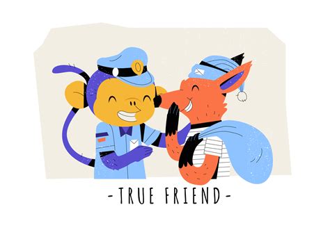 True Friendship Funny Monkey And Fox Vector Flat Illustration 240599 ...