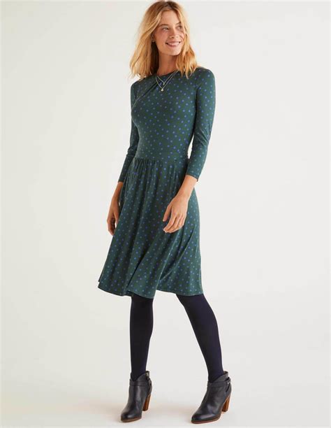 Mira Jersey Dress Green Scattered Brand Spot Boden Womens Jersey