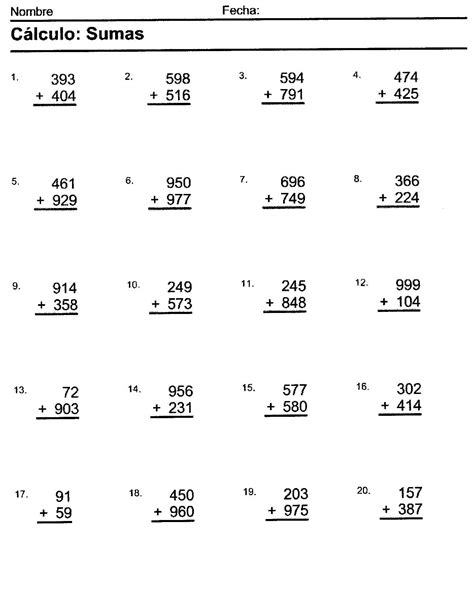 Ejercicios De Matematicas Sumas Y Restas Para Tercer Grado Math