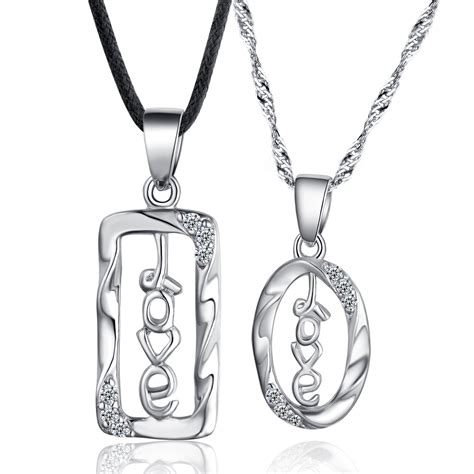 925 Sterling Couple Lovers Pendant Necklace Jewelry Sets With Pair