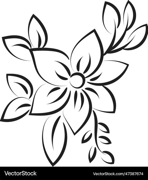 Flowers And Leaves Outline For Print Royalty Free Vector