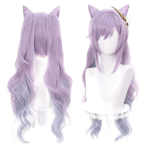 Buy Wiggy Mermaidsl Purple Keqing Cosplay Wig With Horns Pigtails Game