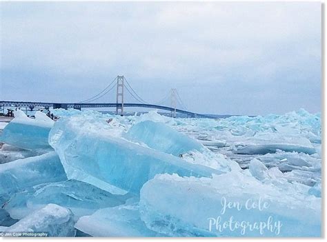 Stacks Of Rare Blue Ice Form 30ft High On Shores Of The Great Lakes