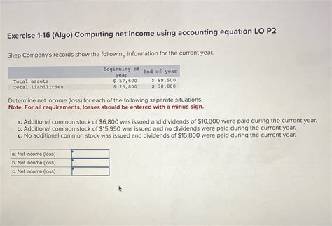 [Solved] Exercise 1-16 (Algo) Computing net income using accounting