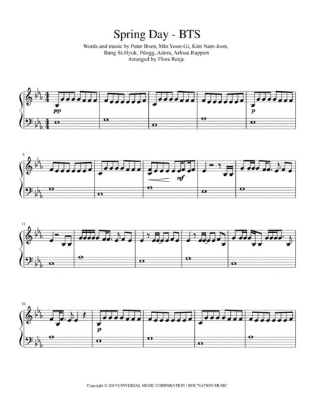 Spring Day Bts Easy Piano Music Sheet Download