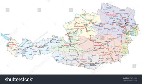Austria Road Map Stock Vector Royalty Free 154712486