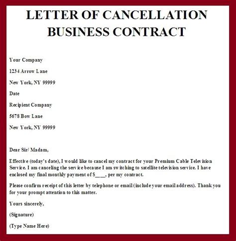 printable sample contract termination letter form real