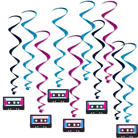 Fill them with mix tapes you can use as party favors, neon bracelets, cool sunglasses and more. Cassette Tape Hanging Whirl Decorations: Party at Lewis Elegant Party Supplies, Plastic ...