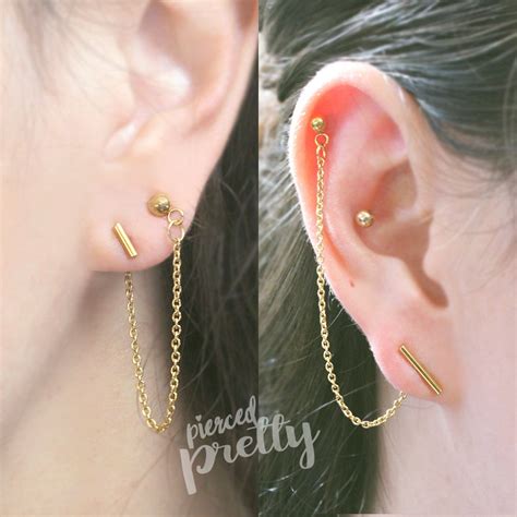 16g 20g Bar Helix To Lobe Chain Earring 316L Surgical Etsy