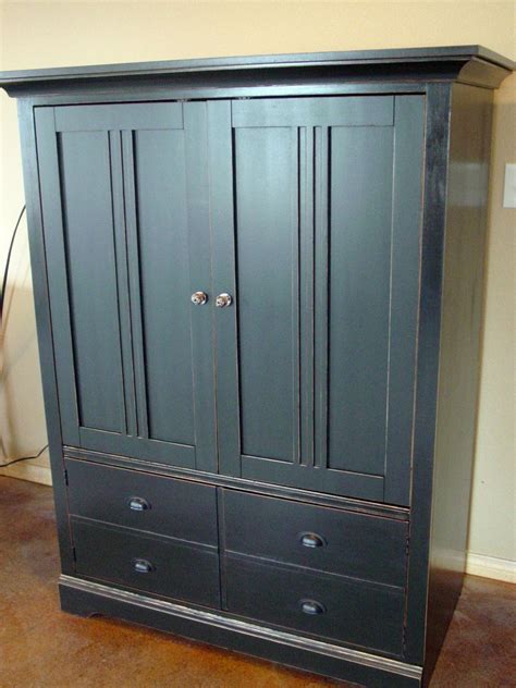 Secondhand Charm: Bassett Entertainment Armoire Cabinet-Black Distressed~SOLD!