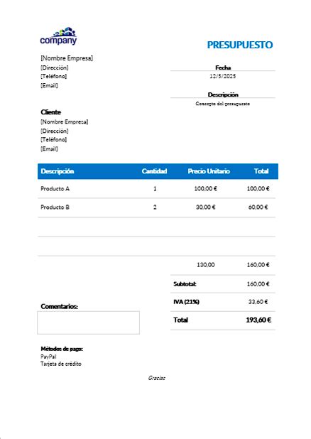 Plantilla Presupuesto En Word Excel Y PDF GRATIS