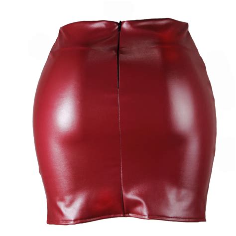 Women Pu Leather Pencil Skirts Bodycon High Waist Slim Fit Side Slit Mini Skirt Ebay