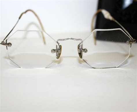 vintage rimless eyeglasses octagon silver tone small size