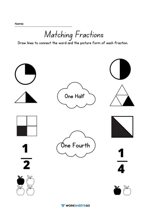 Halves And Fourths Worksheet Matching Fractions Worksheetsgo