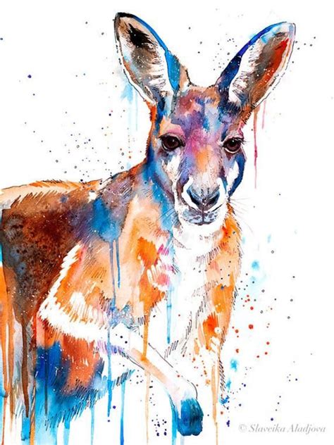 Kangaroo Watercolor Painting Print By Slaveika Aladjova Art Etsy